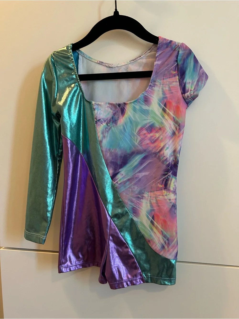 iEFiEL Shimmer Tie-Dye Metallic Girls' Gymnastics Dance Leotard - Teal & Purple